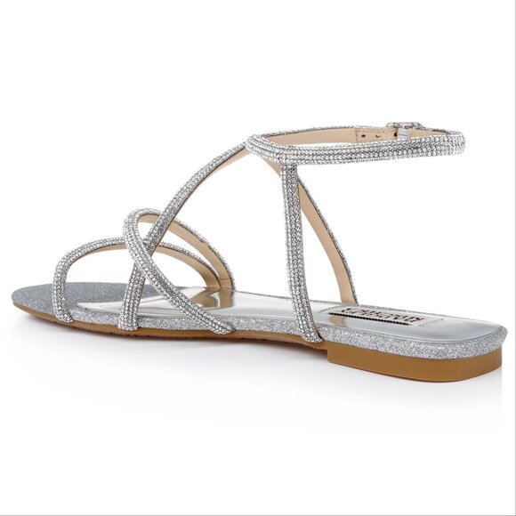 Badgley Mischka Ivie Strappy Flat Sandals Size 8 Silver Rhinestone Embellished - Picture 5 of 12